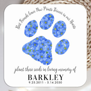 Sticker Carré Pet Memorial Seed Packet Empreinte de patte Oublie