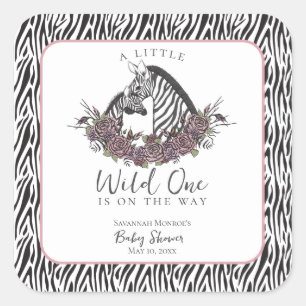 Sticker Carré Pet Sauvageon Safari Zèbre Baby Shower Remerciemen
