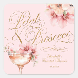 Sticker Carré Pétales de rose et Prosecco pour l'enterrement de