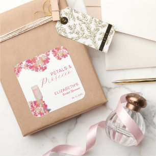 Sticker Carré Pétales et Prosecco Fleurs Rose pour Enterrement d