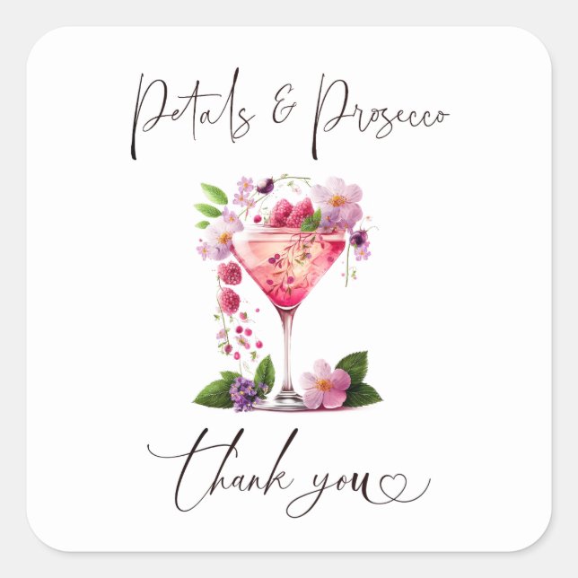 Sticker Carré Pétales et prosecco Rose Floral Fête de Mariage (Devant)