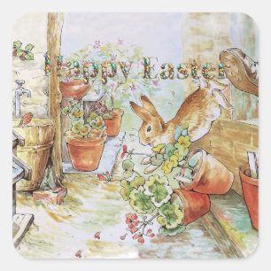 Sticker Carré Peter le lapin Joyeux Pâques