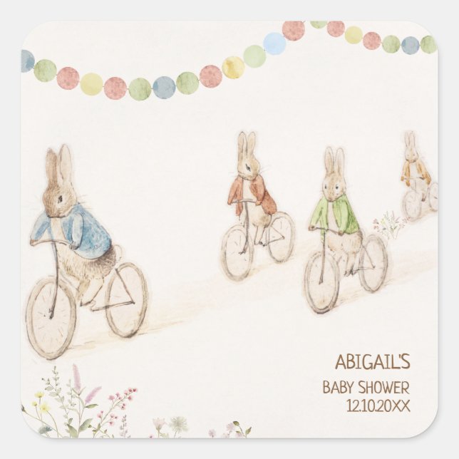 Sticker Carré Peter le lapin lapin Baby shower neutre entre les  (Devant)