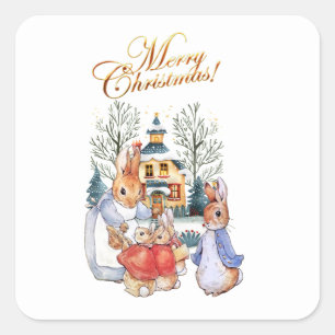 Sticker Carré Peter le lapin Noël shopping