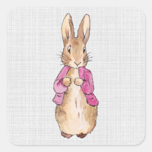 Sticker Carré Peter le lapin rose Veste gris lin