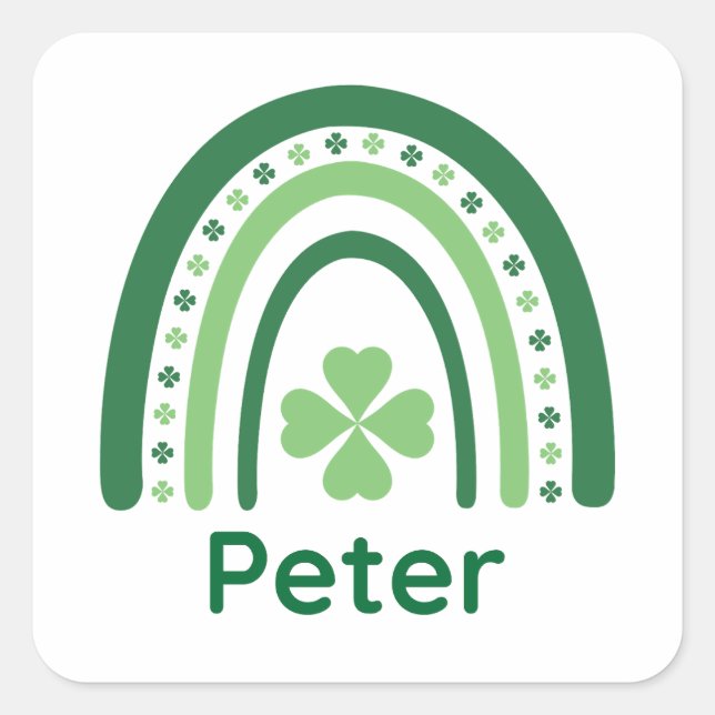 Sticker Carré Peter Nom Clover Boho Arc-en-ciel (Devant)