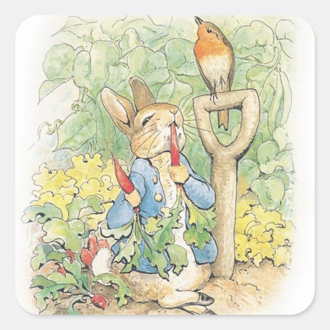 Sticker Carré Peter Rabbit In The Garden - Beatrix Potter (Devant)