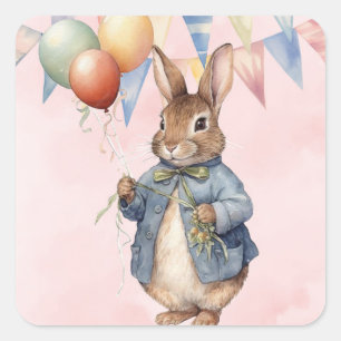 Sticker Carré Peter Rabbit Watercolor Baby shower fille