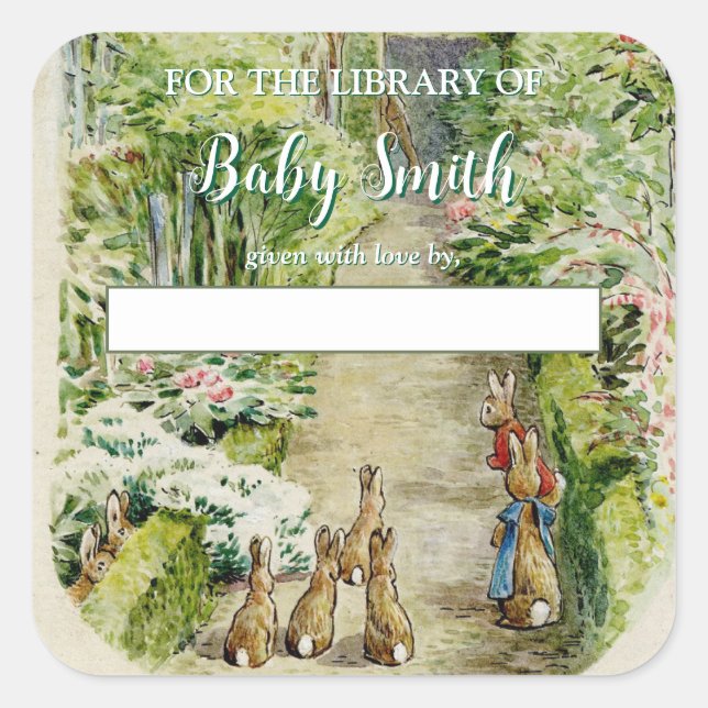 Sticker Carré Peter the Rabbit Garden Baby shower Plaque d'accue (Devant)