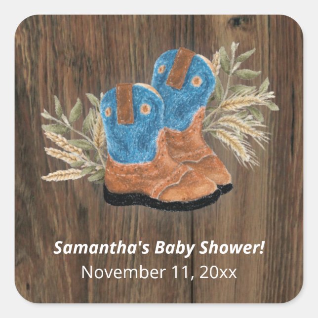 Sticker Carré Petit Baby shower Cowboy Bootie Bois foncé (Devant)