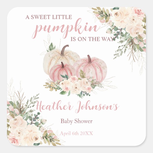 Sticker Carré Petit Baby shower d'automne doux Citrouille (Devant)