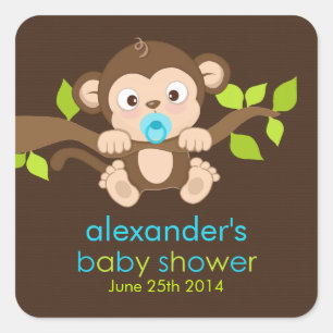 Sticker Carré Petit Baby shower de petit singe