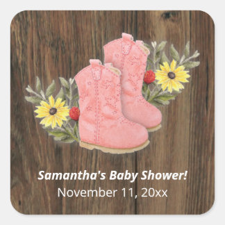 Sticker Carré Petit Baby shower en bois foncé Bootie