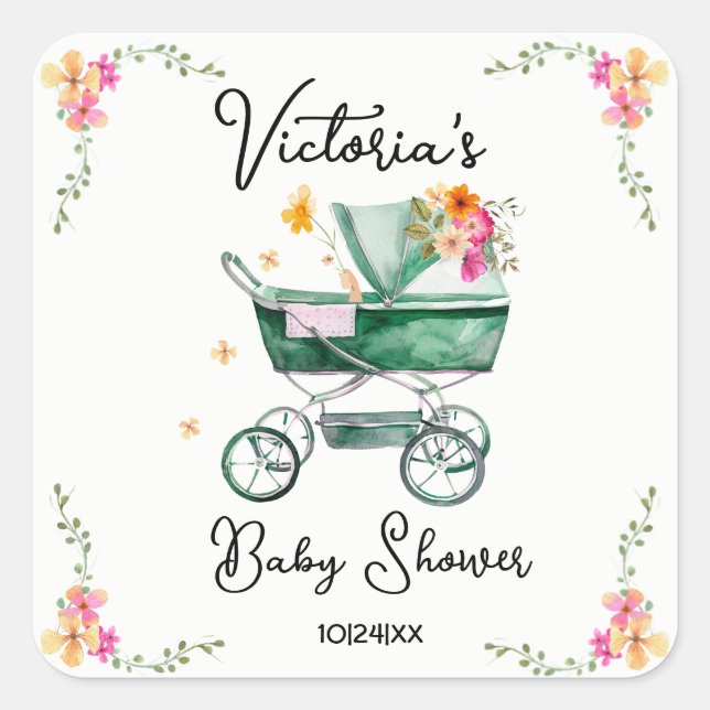 Sticker Carré Petit Baby shower Fleur sauvage (Devant)