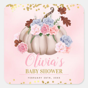 Sticker Carré Petit baby shower floral de fille de citrouille