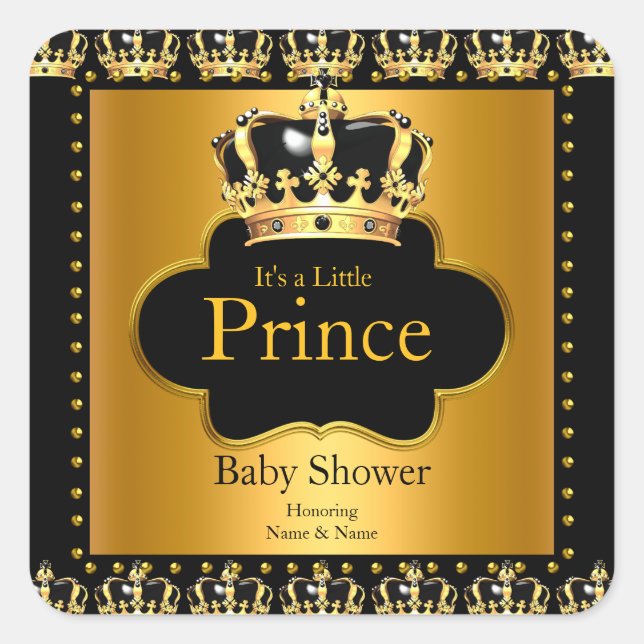 Sticker Carré Petit Baby shower Prince Boy Couronne Black Gold (Devant)