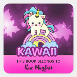 Sticker Carré Petit bébé Kitty Unicorn avec Twinkle Automne