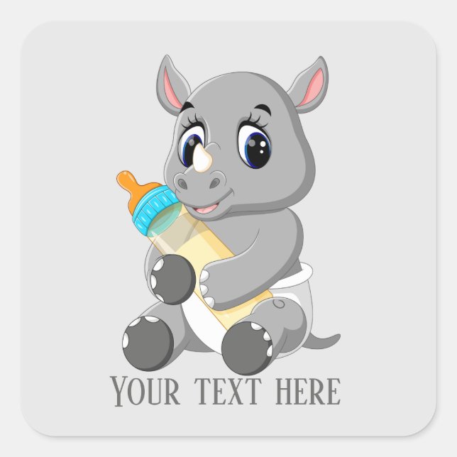 Sticker Carré Petit bébé rhino unisex ajouter du texte (Devant)