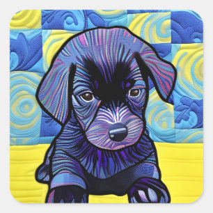 Sticker Carré Petit Black Lab Puppy Quilt Comme Design