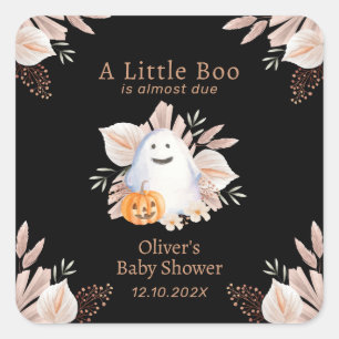 Sticker Carré Petit Boo Boho noir élégant Baby shower fantôme