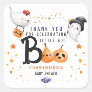 Sticker Carré Petit Boo mignon Halloween Baby shower Merci
