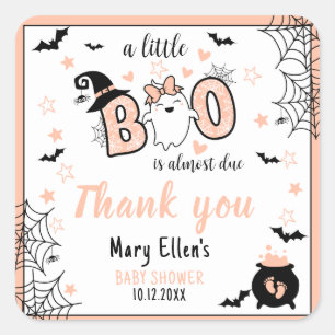 STICKER CARRÉ PETIT BOO PINK HALLOWEEN BABY SHOWER MERCI