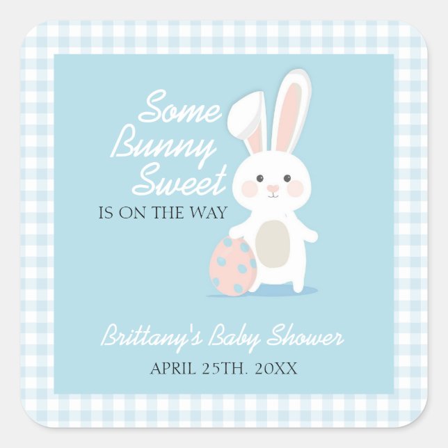 Sticker Carré Petit Bunny Baby shower de Pâques En vichy Plaid (Devant)