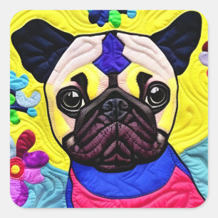 Sticker Carré Petit Carlin Puppy Quilt Comme Design
