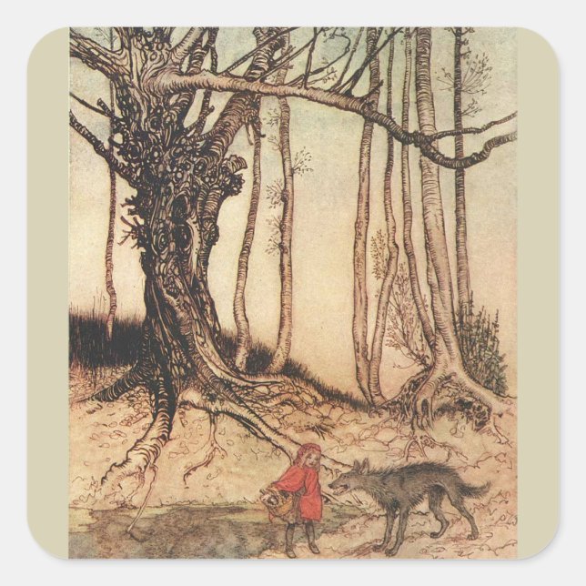 Sticker Carré Petit Chaperon Rouge effrayant (Devant)