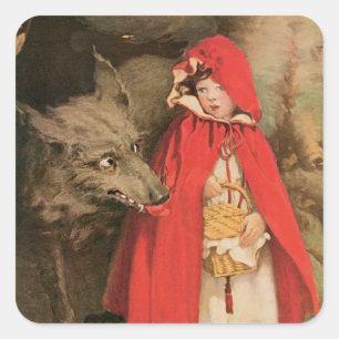 Sticker Carré Petit Chaperon Rouge et Grand Méchant Loup vintage