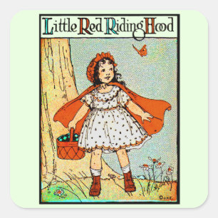 Sticker Carré Petit Chaperon Rouge Vintage Mignon