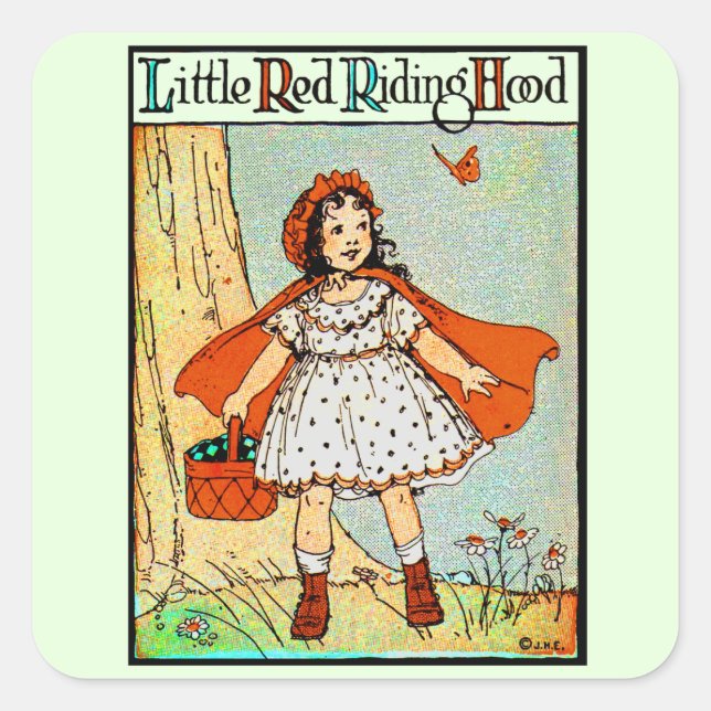 Sticker Carré Petit Chaperon Rouge Vintage Mignon (Devant)