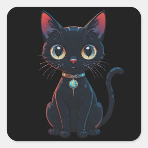 Sticker Carré Petit Chat Noir Effrayant