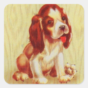 Sticker Carré petit chiot beagle mignon