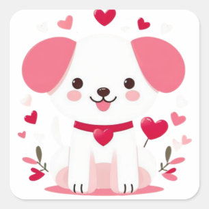 Sticker Carré Petit chiot de la Saint-Valentin