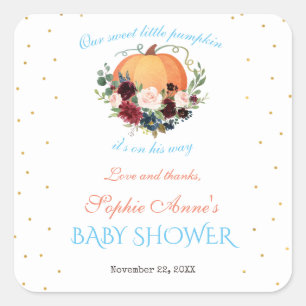 Sticker Carré Petit Citrouille Bourgogne Floral Baby Showe