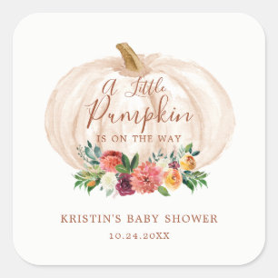 Sticker Carré Petit Citrouille En Route Baby shower Automne