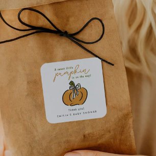 Sticker Carré Petit Citrouille sur le chemin Baby shower Merci