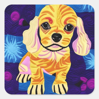 Sticker Carré Petit Cocker Spaniel Puppy Quilt Comme Design