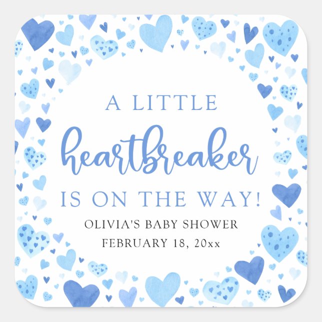 Sticker Carré Petit Coeur brise-coeur Bleu Baby shower Valentine (Devant)