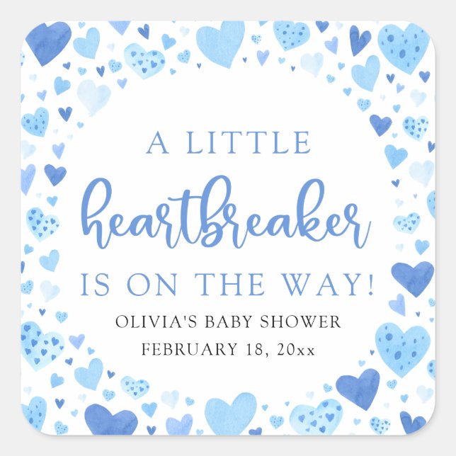 Sticker Carré Petit Coeur brise-coeur Bleu Baby shower Valentine (Devant)