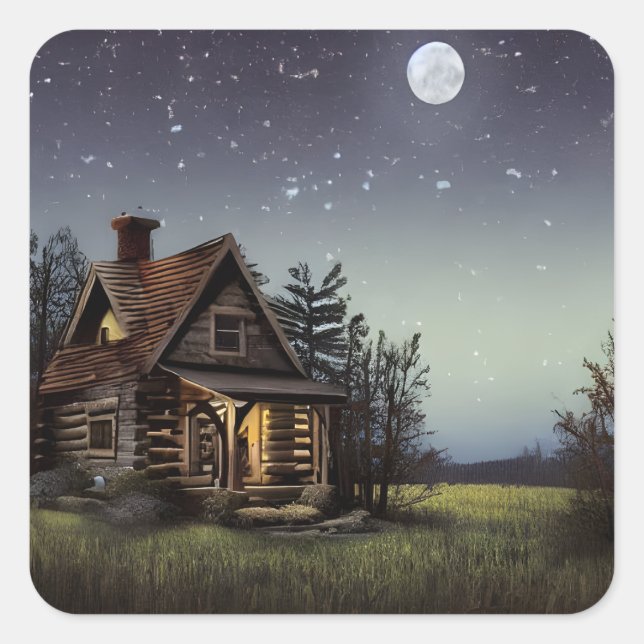 Sticker Carré Petit Cottage Au Lune (Devant)
