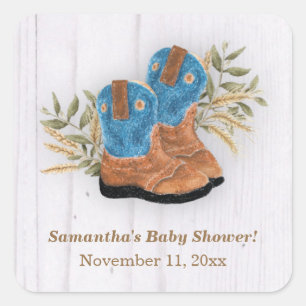 Sticker Carré Petit Cowboy Bootie Baby shower Bois blanc