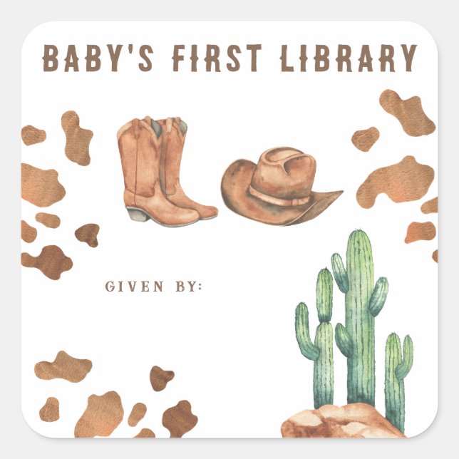 Sticker Carré Petit Cowboy - Première bibliothèque  (Devant)