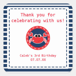 Sticker Carré Petit crabe mignon Faveur de fête d'anniversaire d