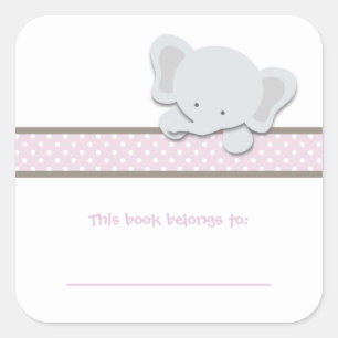 Sticker Carré Petit éléphant {rose}   Plaques
