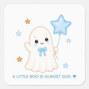 Sticker Carré Petit Fantôme Boo Baby Shower Halloween Bleu