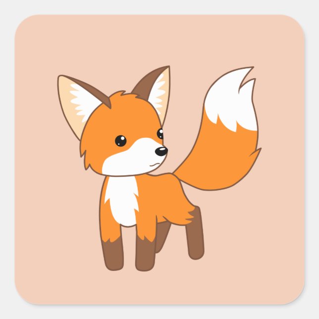 Sticker Carré Petit Fox mignon sur Peach (Devant)