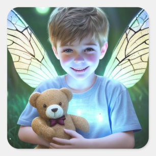 Sticker Carré Petit garçon doux Angélique avec ailes de fées