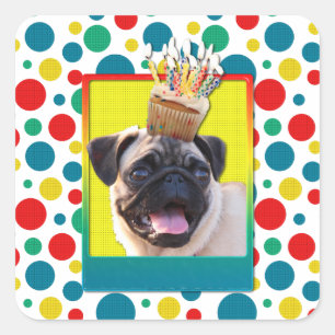 Sticker Carré Petit gâteau d'anniversaire - carlin